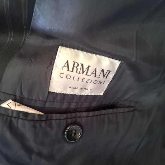 ARMANI Collezioni‎ Blue Pinstripe Suit Jacket Size 46L - Picture 3 of 8